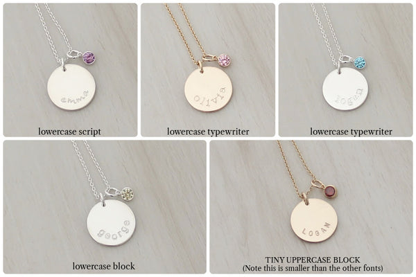 Name Disc Necklace with a Birthstone