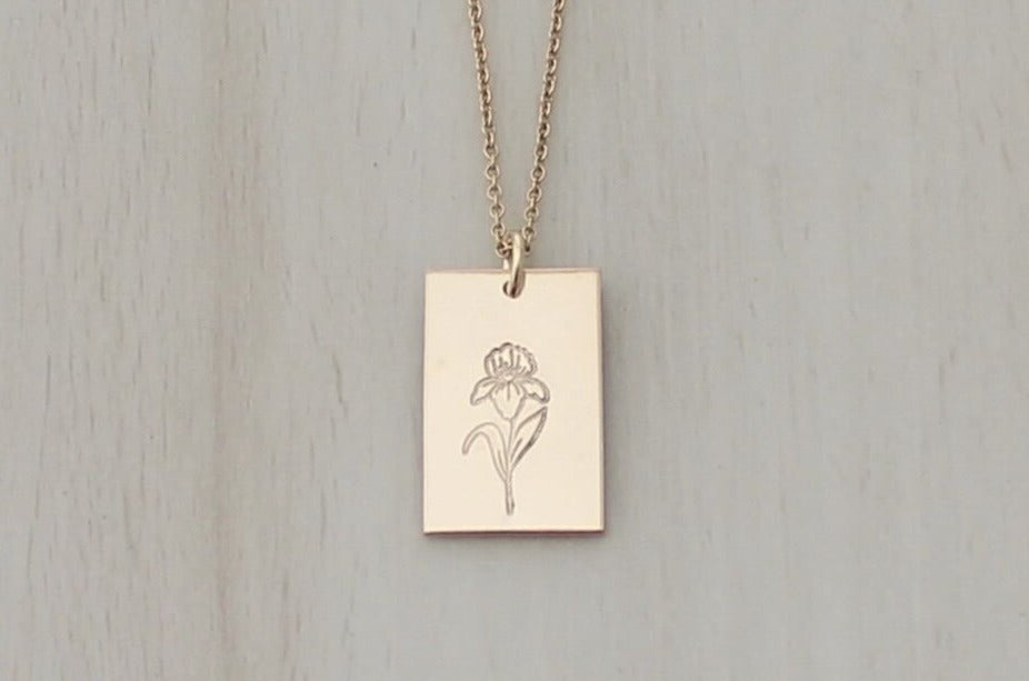 Birth Month Flower Necklace - Rectangle