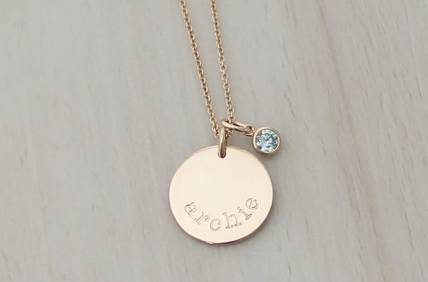 Name Disc Necklace with a Birthstone