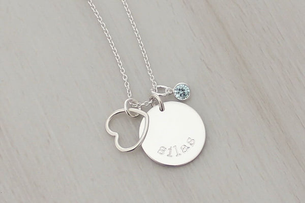 Name Disc with an Open Heart and Birthstone