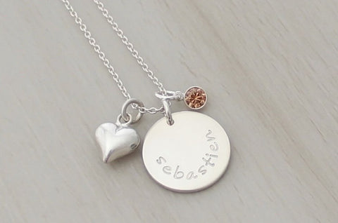 Name Disc with a Solid Heart and Birthstone