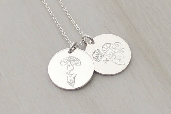 Birth Month Flower Necklace - 5/8" (Two Discs)