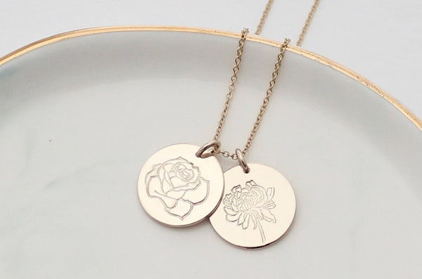 Birth Month Flower Necklace - 5/8" (Two Discs)