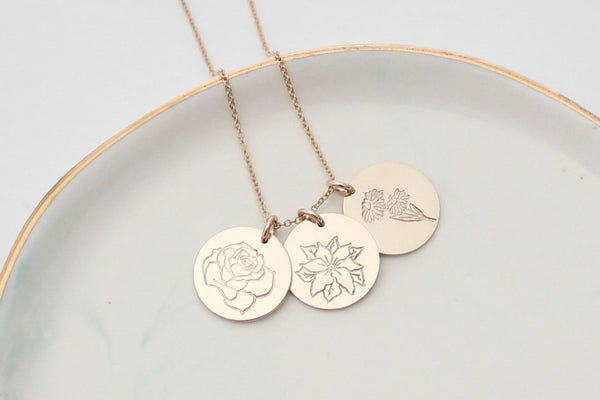 Birth Month Flower Necklace - 5/8" (Three Discs)