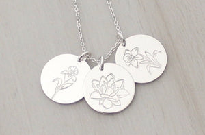 Birth Month Flower Necklace - 5/8" (Three Discs)