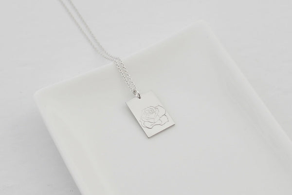 Birth Month Flower Necklace - Rectangle