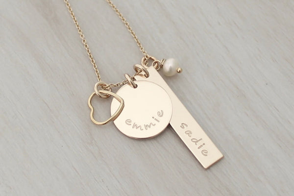 Kids' Names Necklace with an Open Heart