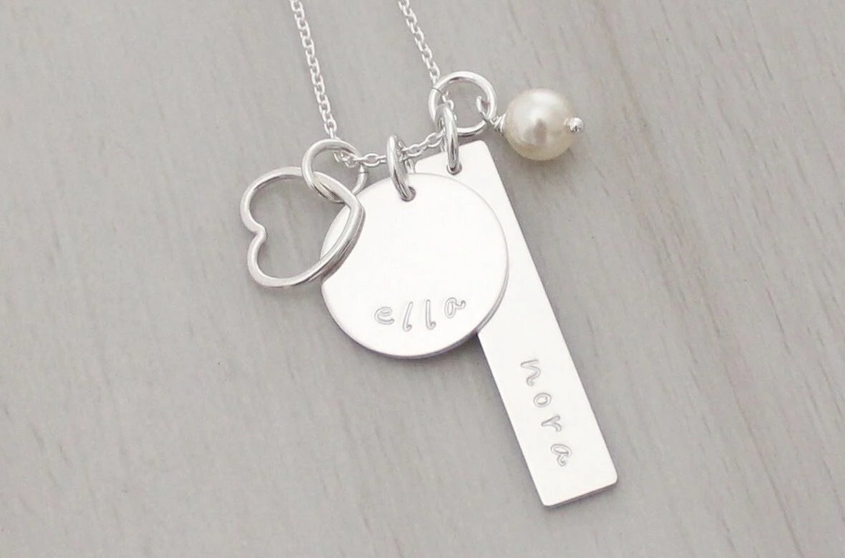 Kids' Names Necklace with an Open Heart