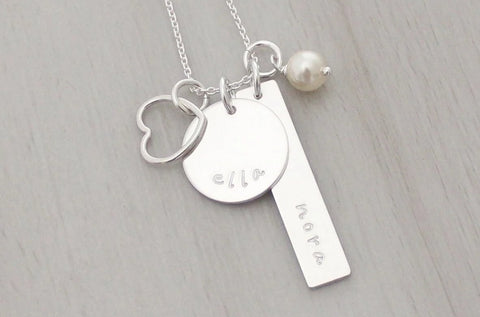 Kids' Names Necklace with an Open Heart